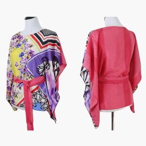 Cabi Size S Silk Butterfly Flower Tie Waist Kimono Top Novelty Print